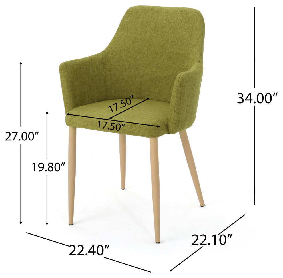 GDF Studio Serra Mid Century Fabric Dining Chairs, Set of 2, Green/Dark Brown
