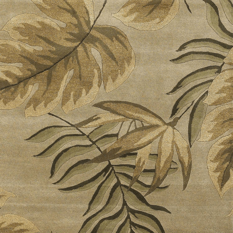 8'X11' Sand Beige Hand Tufted Tropical Leaves Indoor Area Rug