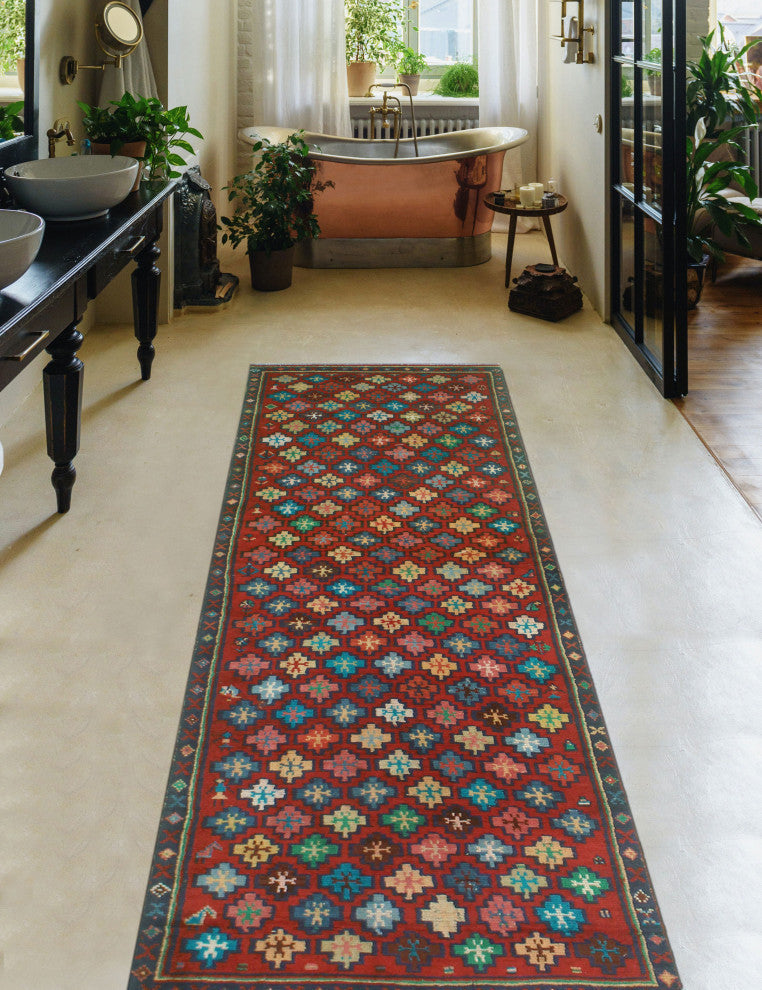 Vintage Distressed Paulette Red/Navy Runner, 2'7x8'10