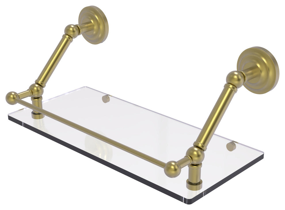 Prestige Que New 18" Floating Glass Shelf with Gallery Rail, Satin Brass