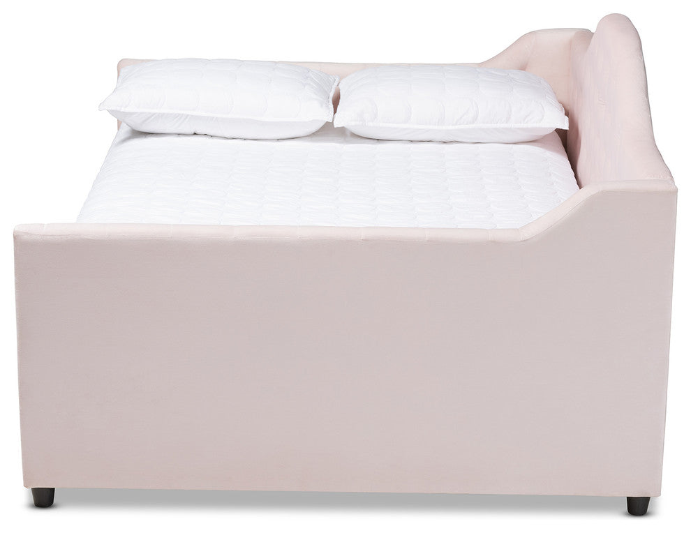 Luanna Light Pink Velvet Fabric Upholstered and Button Tufted Queen Daybed