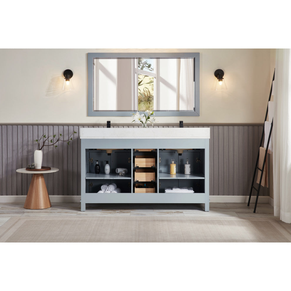 Vanity With Mirror, Sconce and Faucet Included, Cadet, 60"