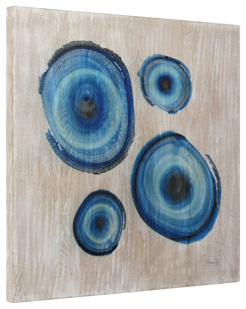 Blue Rings Diptych Wall Art X-Ray Photo Giclee Printed on Hand Finished Ash Wood