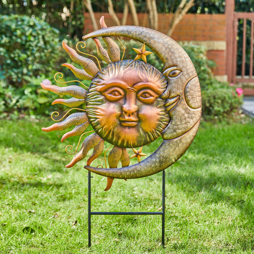 36.25"H Metal Sun and Moon Yardstake or Wall Decor
