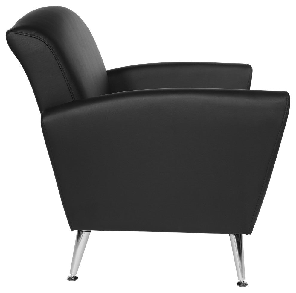 Club Chair, Dillon Black Bonded Leather With Chrome Legs