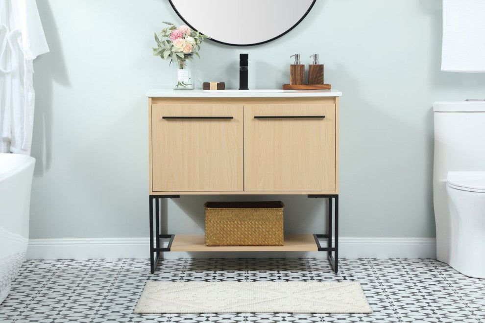 Sue 36" Single Bathroom Vanity, Maple