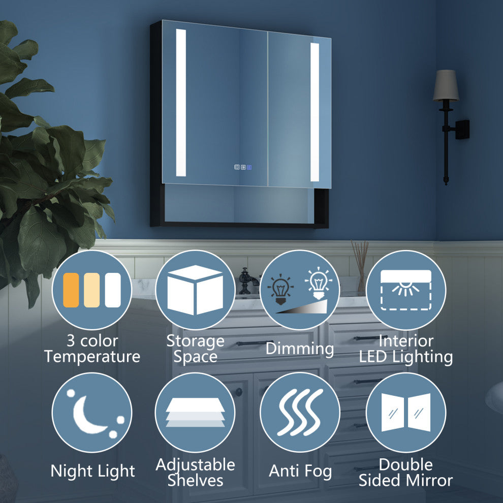 Aluminum Surface/Recessed Mount Medicine Cabinet with Mirror, Outlet and Lights