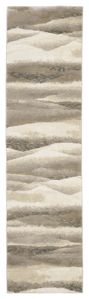 12' Runner Grey Blue and Teal Abstract Power Loom Runner Rug