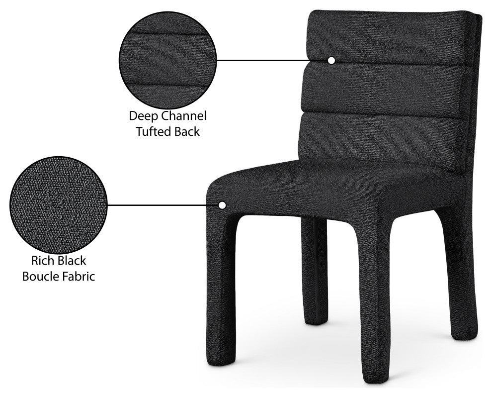Kai Upholstered Dining Chair, Black, Boucle Fabric, Set of 2