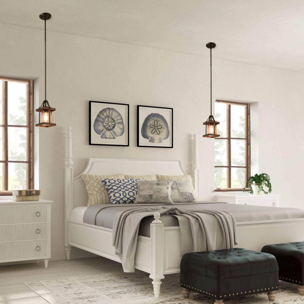 LALUZ 1-Light Antique Brown Wood and Clear Glass Mini Lantern Pendant Lighting