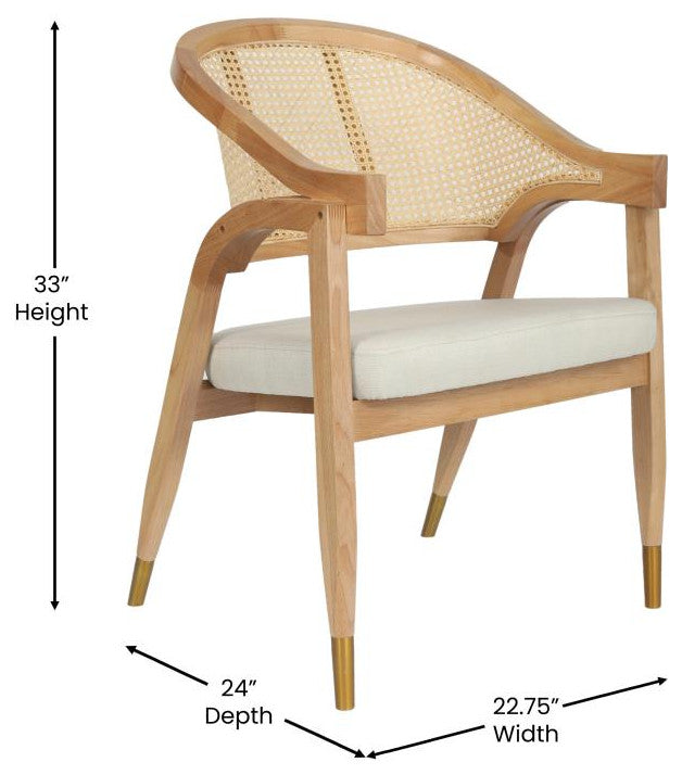 Naomi Commercial Cane Rattan Dining and Accent Chair, Natural