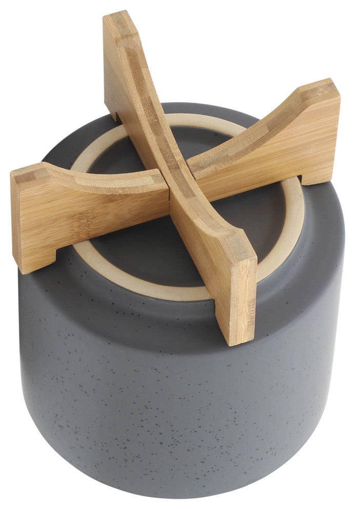 2-Piece Set Planter With Wood Stand, Matte Gray