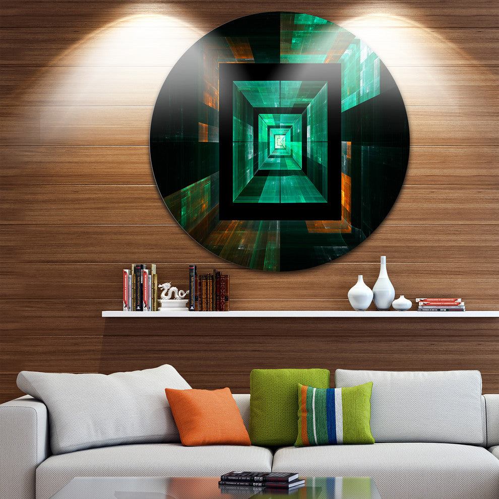 Deep Green Infinite Cube, Abstract Art Round Wall Art, 23"