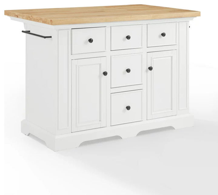 Contemporary Kitchen Island, Spacious Natural Top & Plenty Storage Space, White