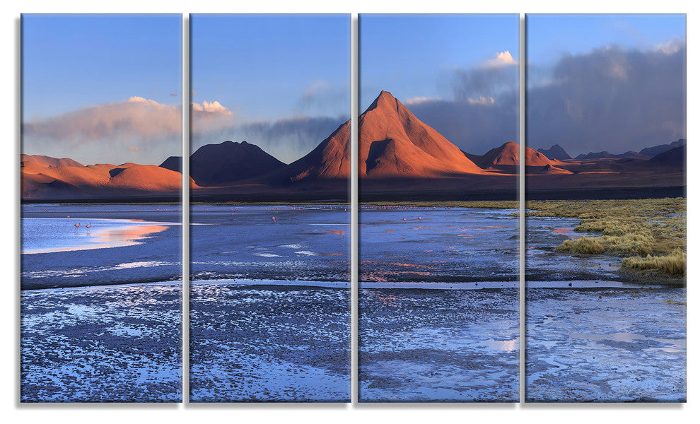 Colorado Lagoon and Volcano Pabellon, Landscape Canvas Print, 48"x28", 4 Panels