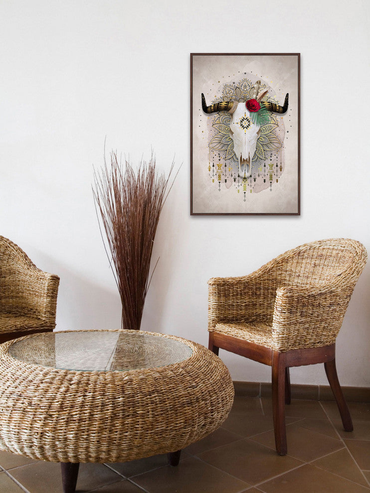 "Red Rose Horn" Floater Framed Painting Print on Canvas, 40"x60"