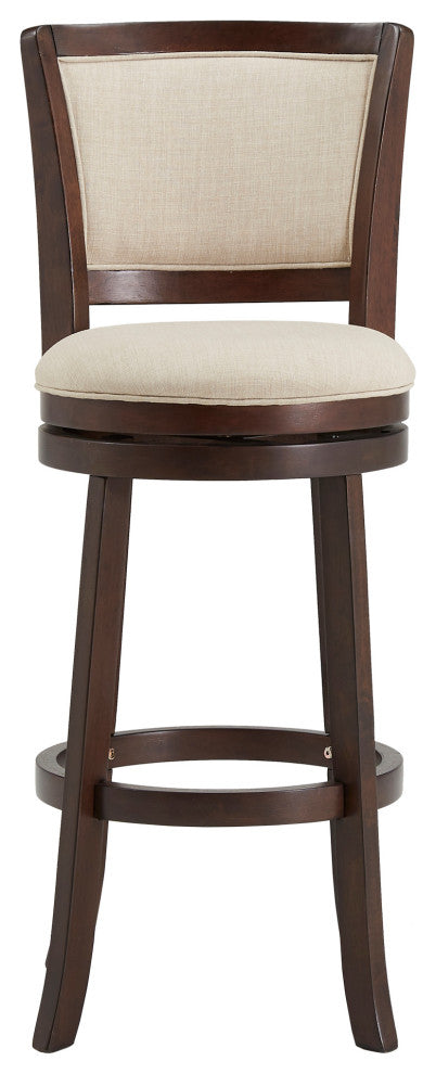 Janczy Dark Cherry Finish Beige Linen Swivel Chair, Bar Height