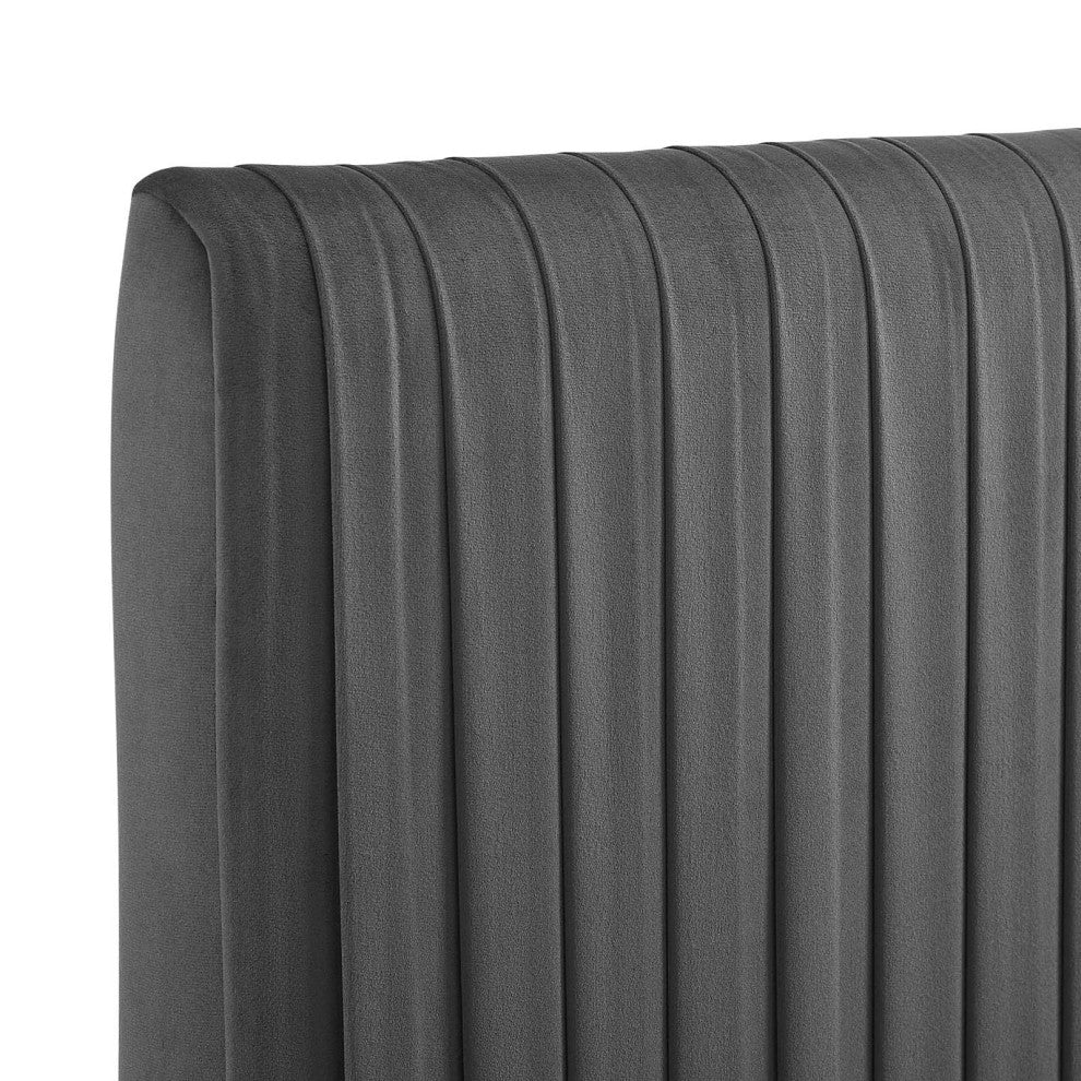 Eloise Channel Tufted Performance Velvet Twin Headboard-Charcoal