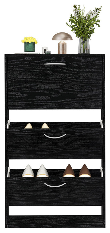Shoe Cabinet Flip Drawers Shoe Organizer With Large Capacity Black