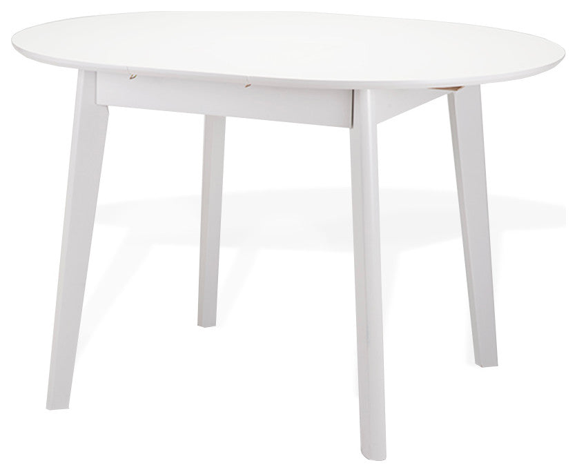 Extendable Round Dining Room Table Modern Solid Wood, White