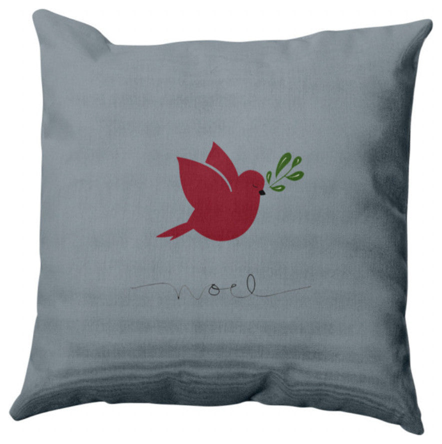 Noel Bird Decorative Throw Pillow, Gray, 26"x26"