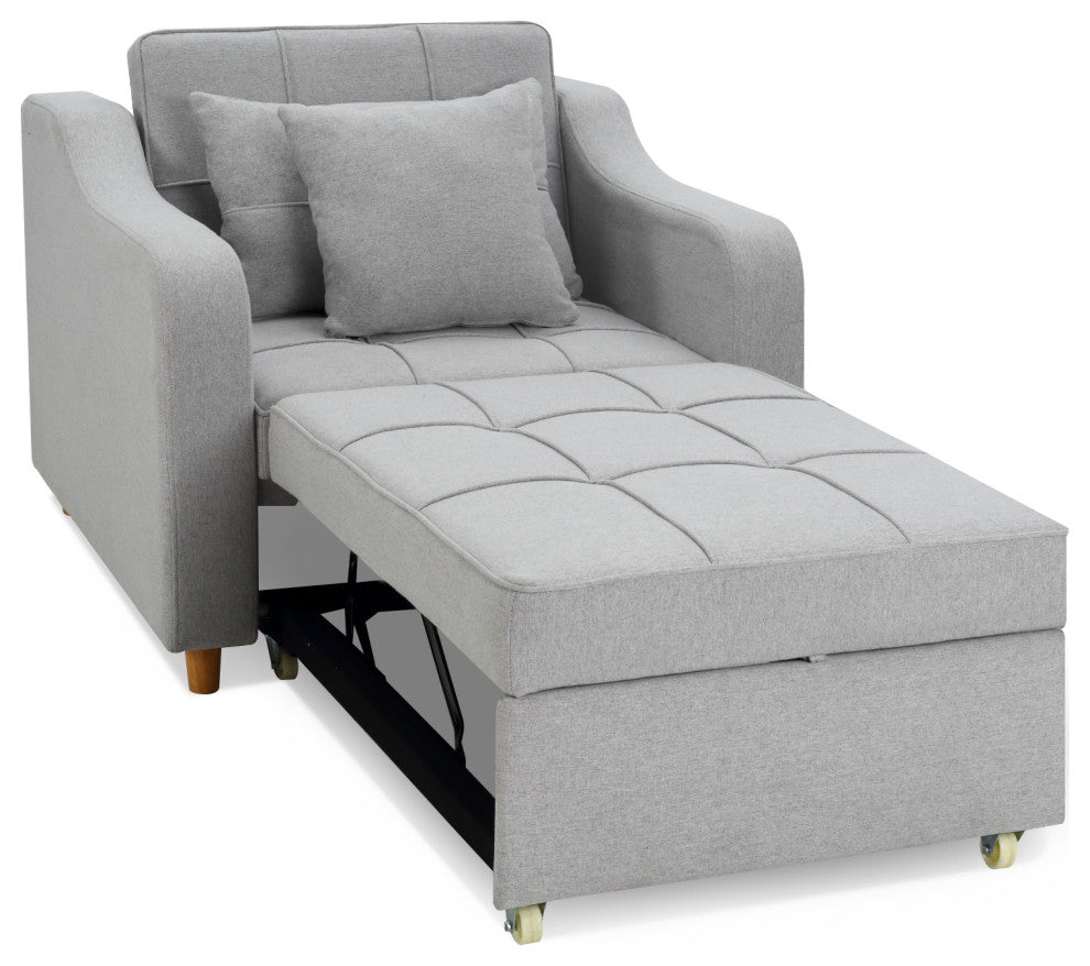 Homrest Sleeper Sofa Bed 3-in-1 Convertible Chair, Light Gray