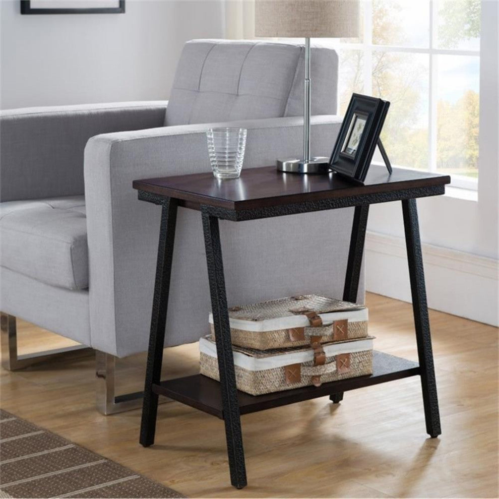 Leick Furniture Empiria Wood End Table in Walnut and Foundry Bronze Brown
