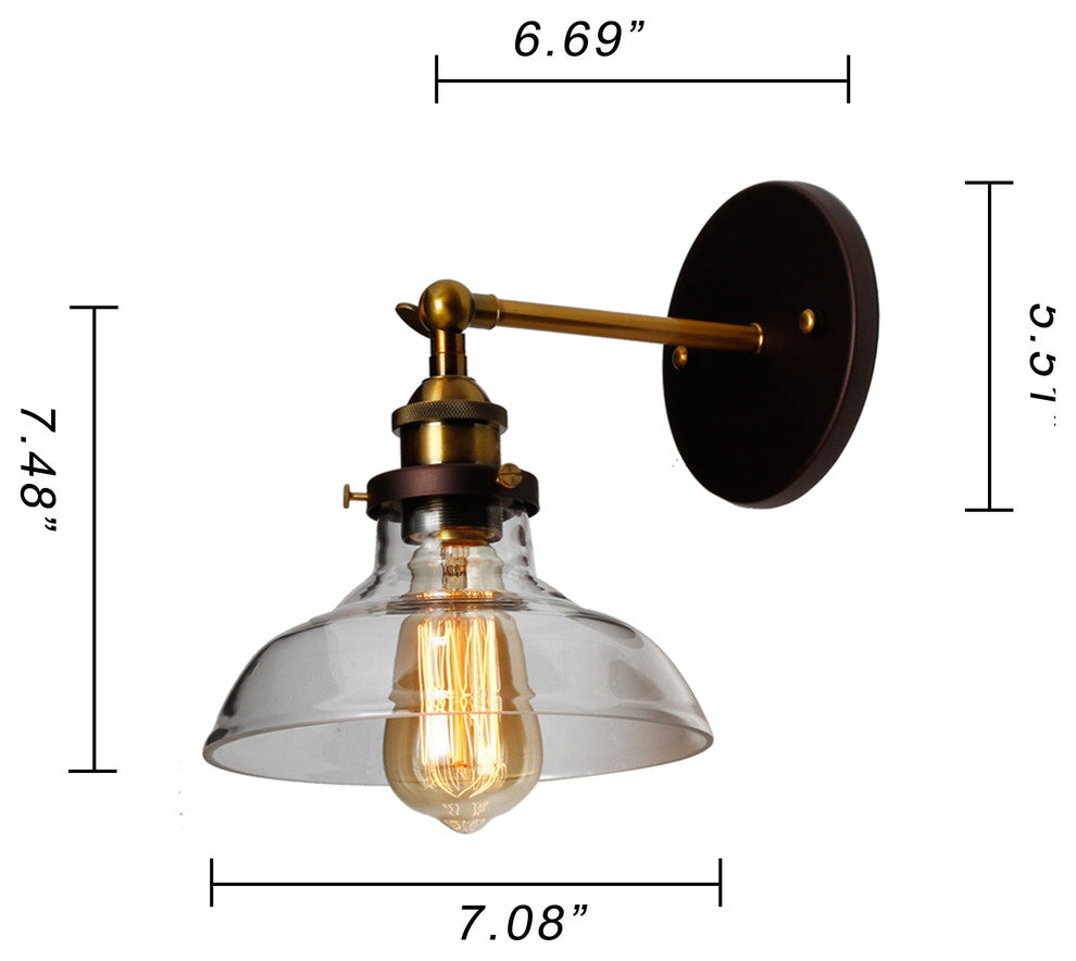 Braxton Industrial 1-Light Oil Rubbed Bronze Wall Sconce, 8" Wide