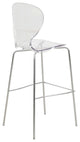 LeisureMod Oyster Acrylic Barstool With Steel Frame in Chrome Finish, Clear