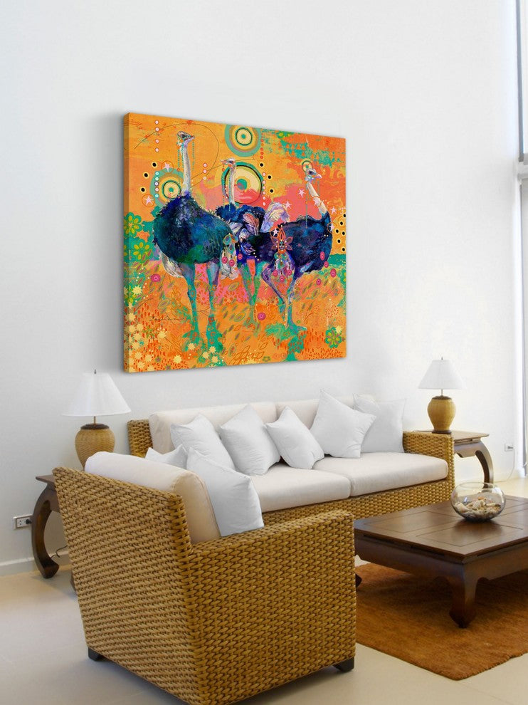 "Three Ostrich" Painting Print on Canvas by Evelia