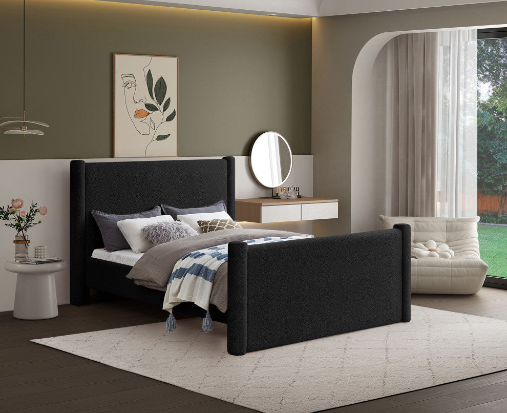 Elias Upholstered Bed, Black, King, Boucle Fabric