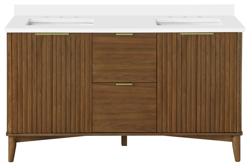 OVE Decors Gabi Single Sink Bathroom Vanity, Warm Walnut, 60", Double Sink