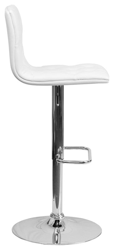 Contemporary Tufted Adjustable Height Barstool, White