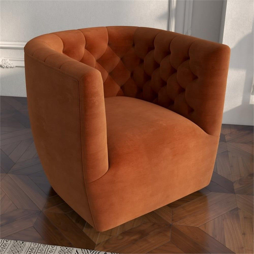 Rose Mid Century Modern Comfy Orange Velvet Swivel Accent Chair