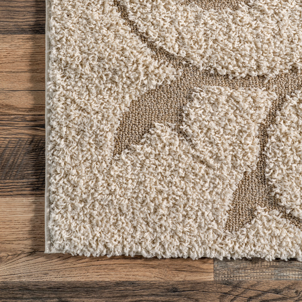 Nuloom Swirls Low-High Shag Area Rug, Cream 3'3"x5'