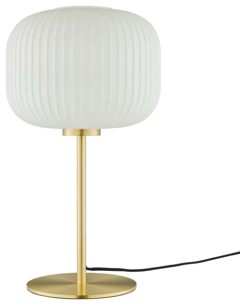 Reprise Glass Sphere Glass and Metal Table Lamp, White Satin Brass