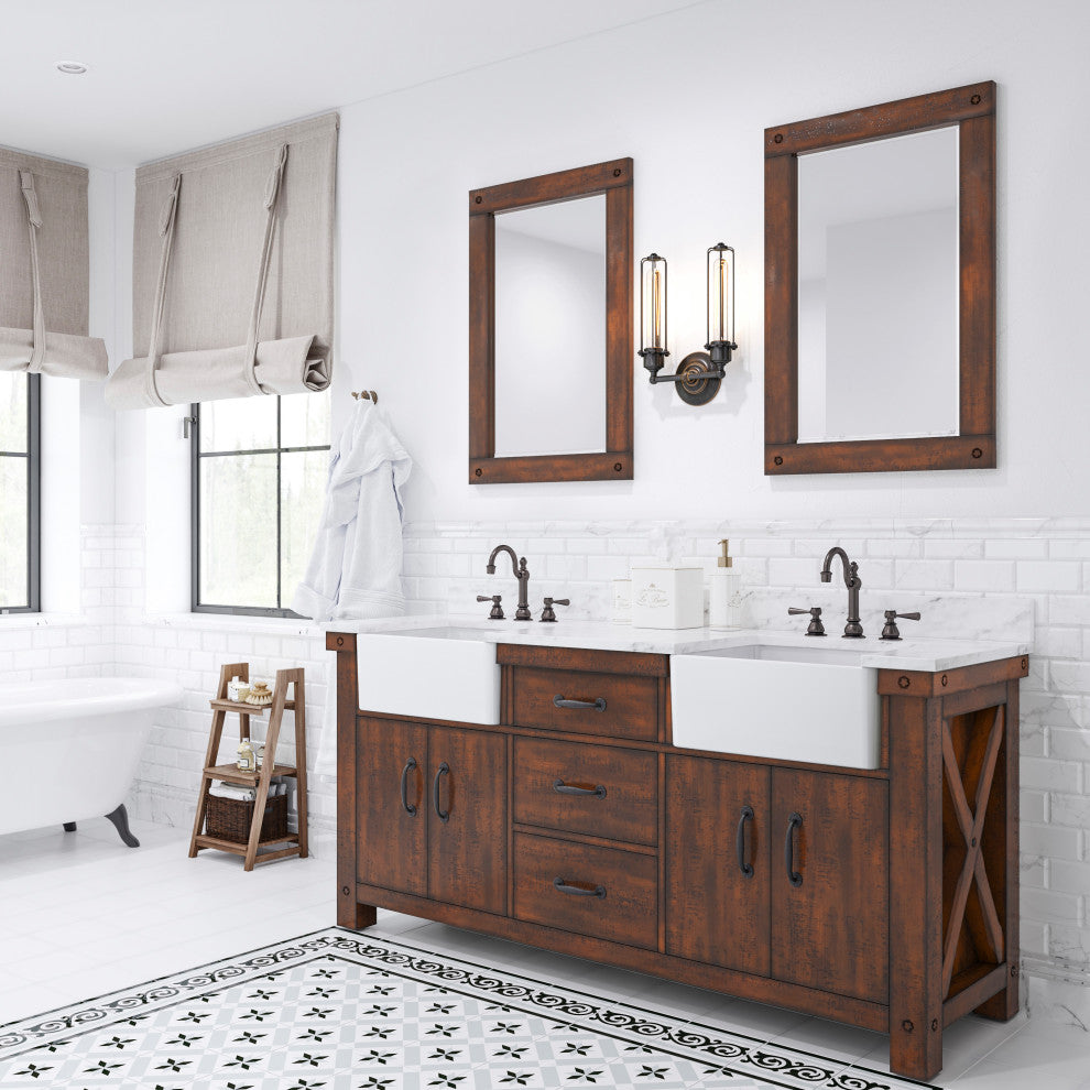 Paisley 72" Double Vanity, Rustic Sierra, Vanity With Mirror