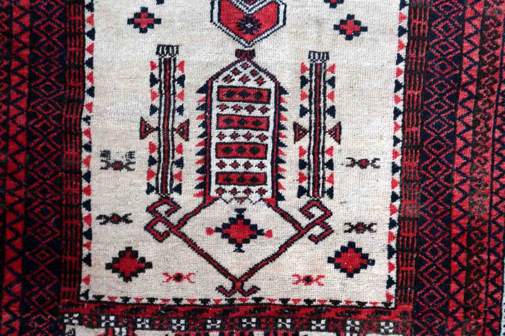 Handmade Antique Afghan Baluch Prayer Rug 2.8'x4.2', 86cmx129cm, 1910s