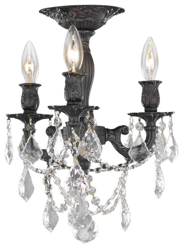 Elegant Rosalia Flush Mount, Dark Bronze Finish With Royal Cut Crystal
