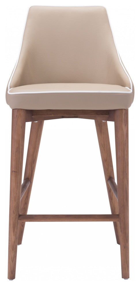 Beige With White Piping and Walnut Counter Chair