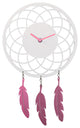 Dreamcatcher Wall Clock, Wood and Metal, White and Pink, Battery Operated