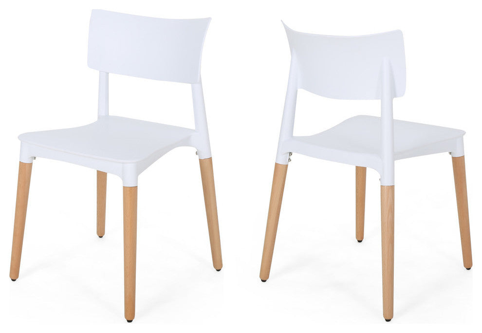 Isabel Dining Chair With Beech Wood Legs, Set of 2, White, Natural