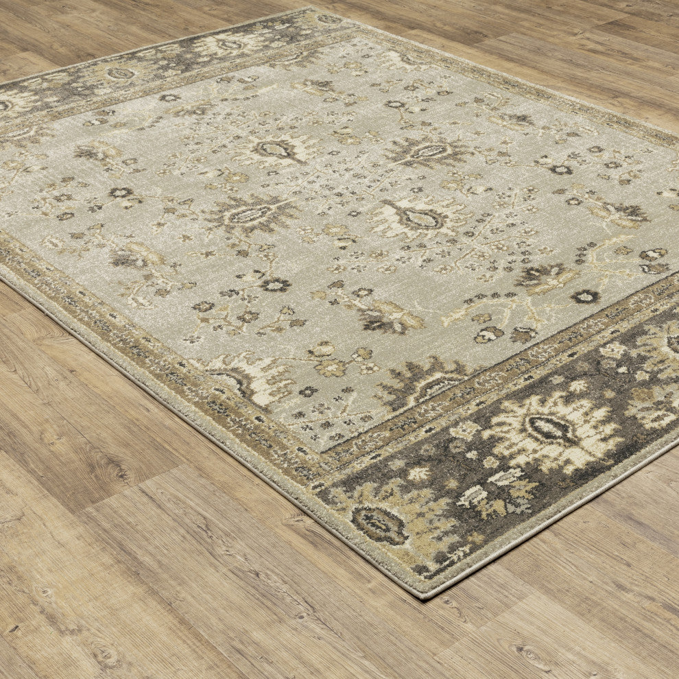 Fleming Wide Border Stone and Tan Area Rug, 5'3"x7'6"
