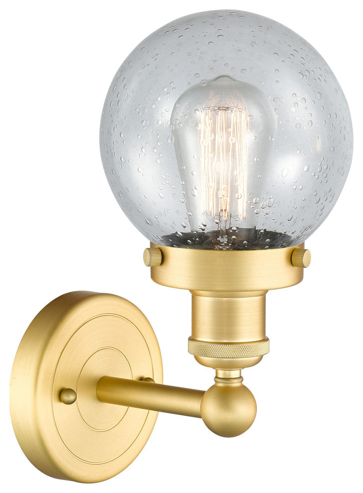 Small Beacon 1-Light 7" Sconce, Satin Gold Finish, Seedy Shade