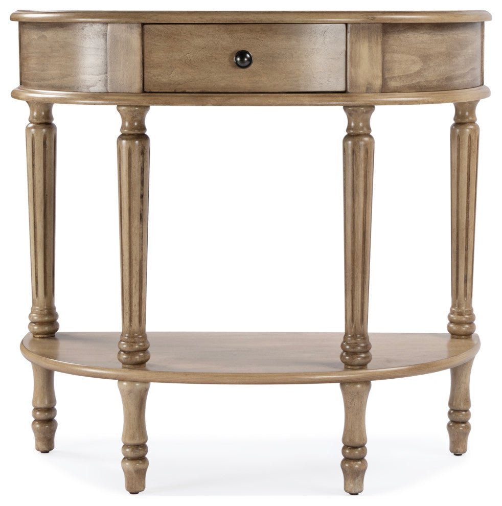 Mozart Hand-Painted Demilune Console Table, Tuscan Cream, Antique Beige