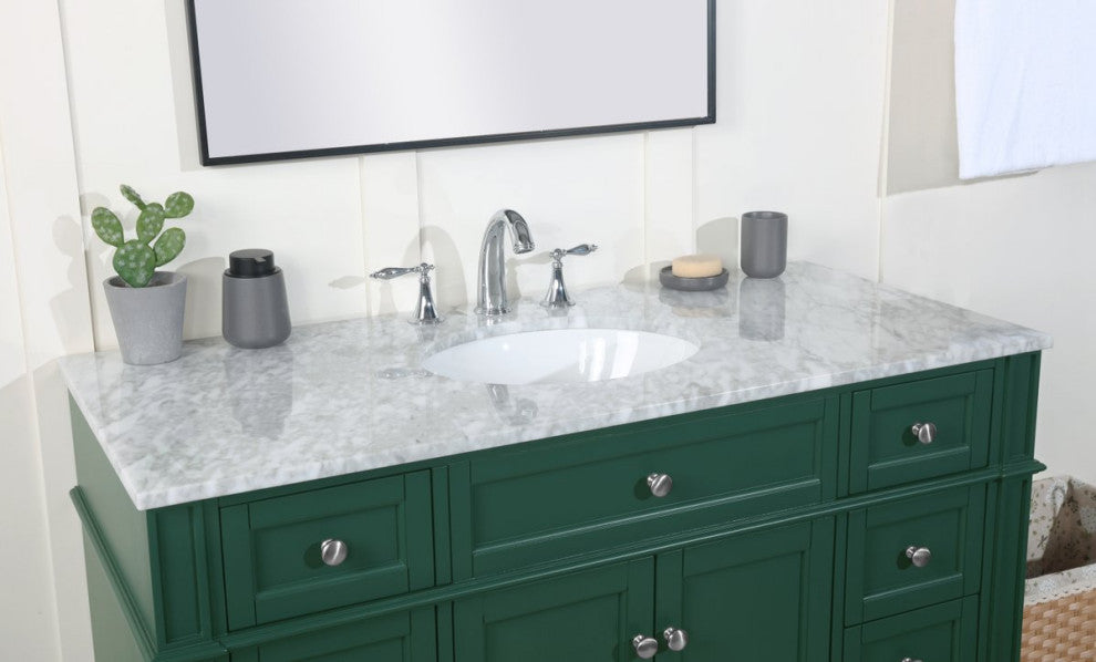 Home Living Vanity with Carrara White Marble Countertop, Green, 48", Single Sink