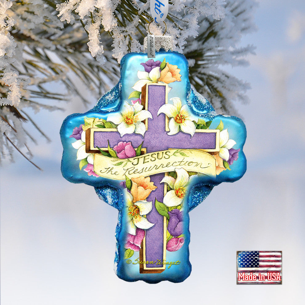 Resurrection Cross Glass Ornament