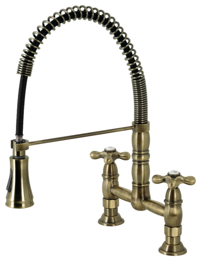 GS1273AX Two-Handle Deck-Mount Pull-Down Sprayer Kitchen Faucet, Antique Brass