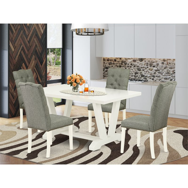 5-Piece Set, 4 Chairs and Table With Linen White Table Top, Linen White