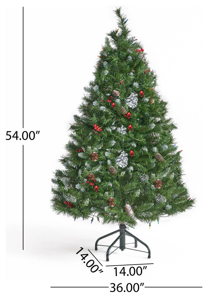 4.5' Mixed Spruce Artificial Christmas Tree, Pre-Lit Multi-Colored
